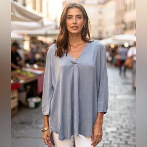 Lush Gray V-Neck Long Sleeve Blouse XL Relaxed Lightweight Top